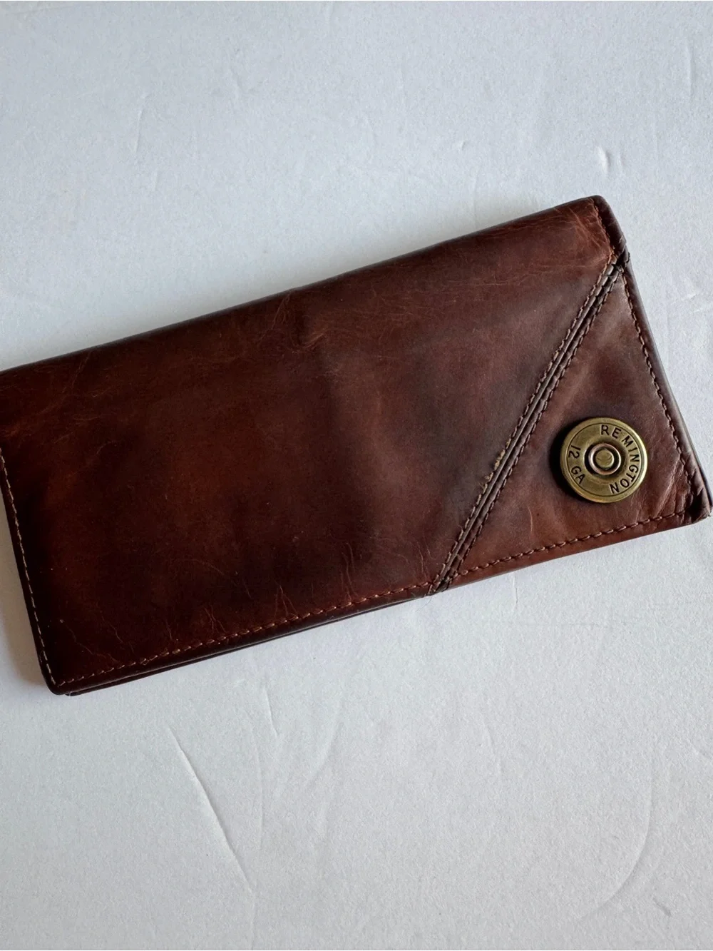 Vintage Remington Brown Leather Wallet with Brass Accent